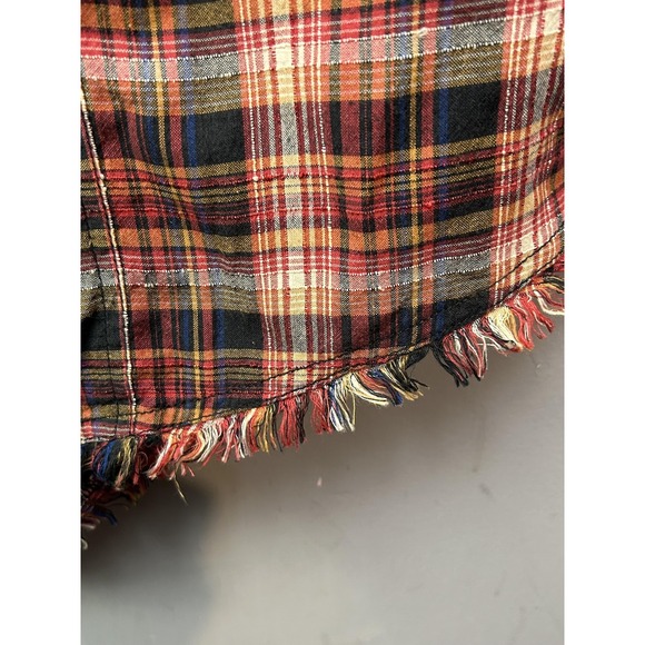 Plaid Flannel Shirt Dress Womens Medium Red Longline Fringe Hem Tunic Casual - Picture 6 of 7